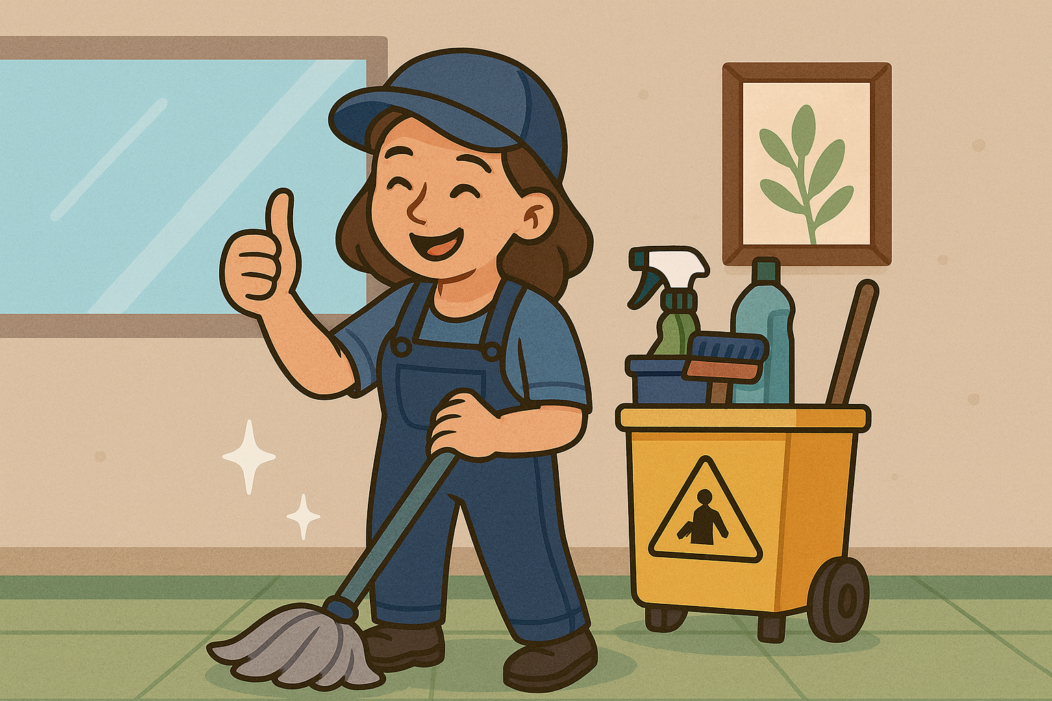 Cleaner with gloves spraying and wiping a sparkling benchtop